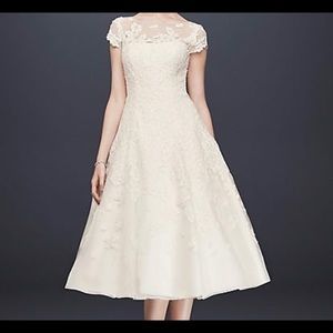 NEW Oleg Cassini Cap Sleeve Illusion Wedding Dress